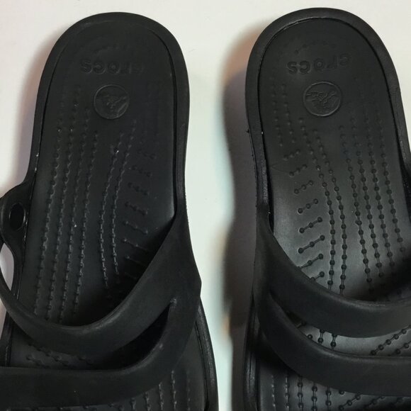Crocs Women’s Size 6 Patricia Slip-On Strappy Slides Sandals Wedge Heel Black - Picture 6 of 8